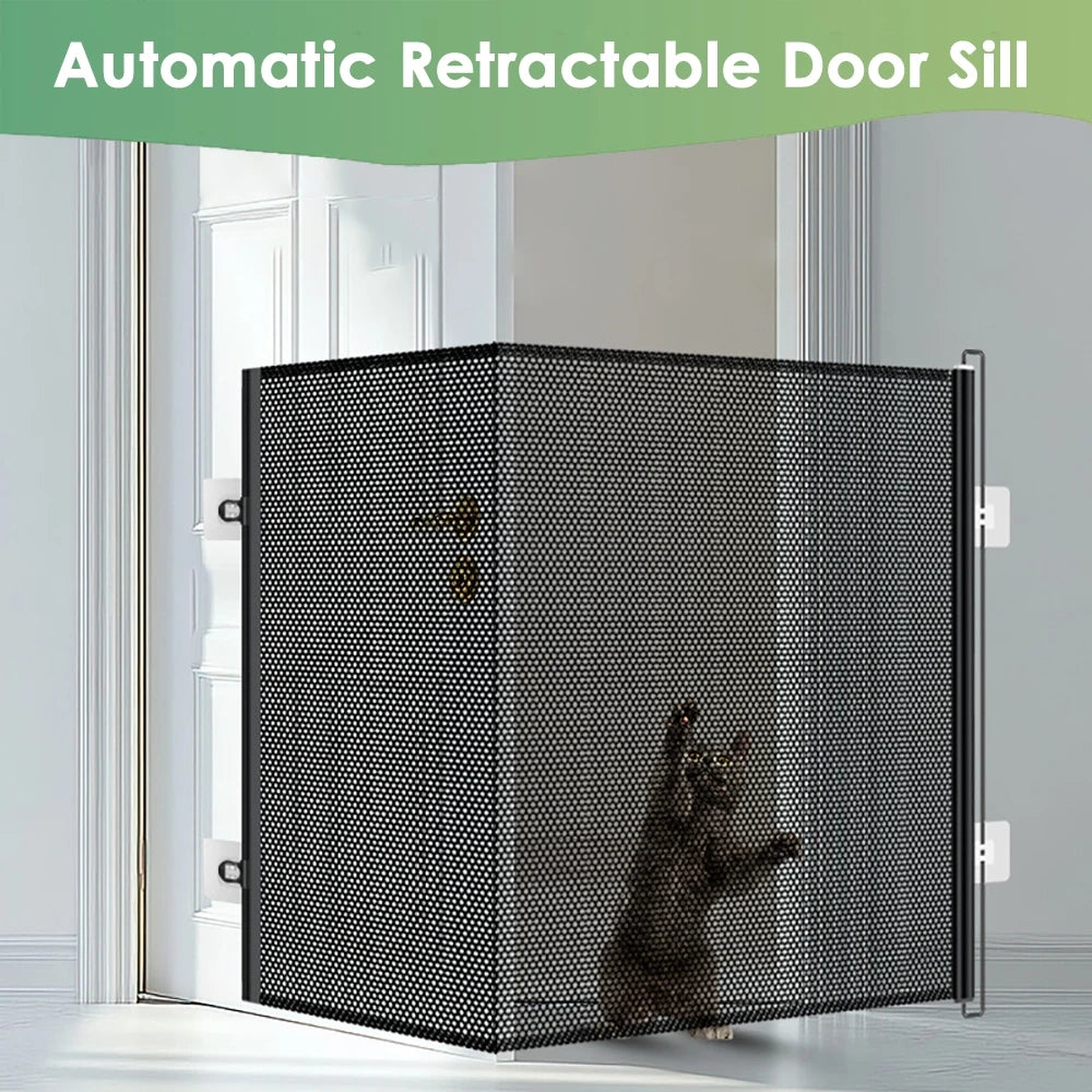 150×78cm Retractable Pet Gate Extendable Mesh Safety Barrier for Dogs Cats No Drill Installation Child Proof Gate Stairs Door Main image