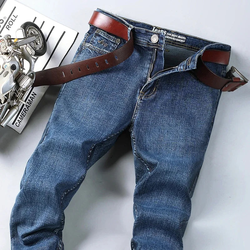 WTHINLEE Business Men's Jeans Casual Straight Stretch Fashion Classic Blue Work Denim Trousers Male Brand Clothing Size 28-40