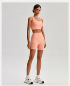 Buttery Soft Nylon Yoga Set Crisscross Back Sports Bra High Waist Biker Shorts 2 Piece Gym Set Workout Outfit Women Activewear