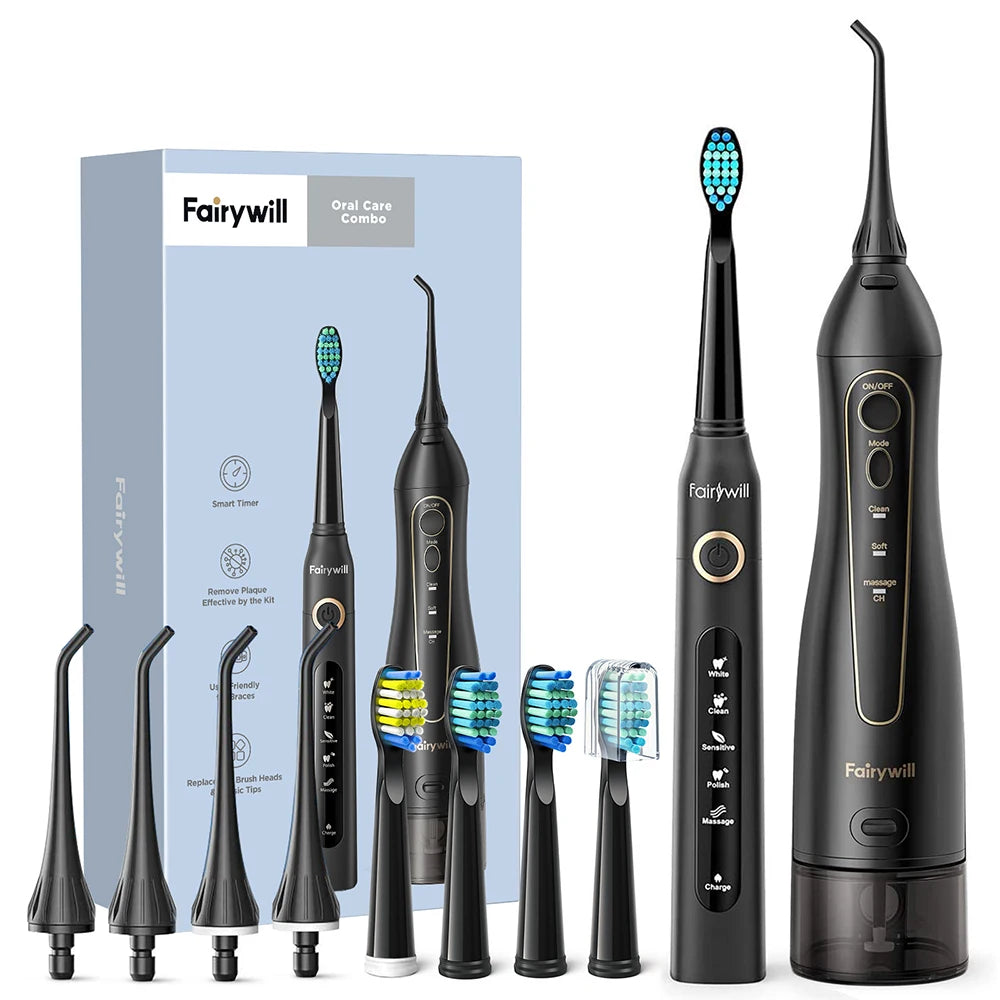 Fairywill Water Dental Flosser Teeth Portable Cordless USB Oral Irrigator Cleaner IPX7 Waterproof Electric Toothbrush Set Home Main image