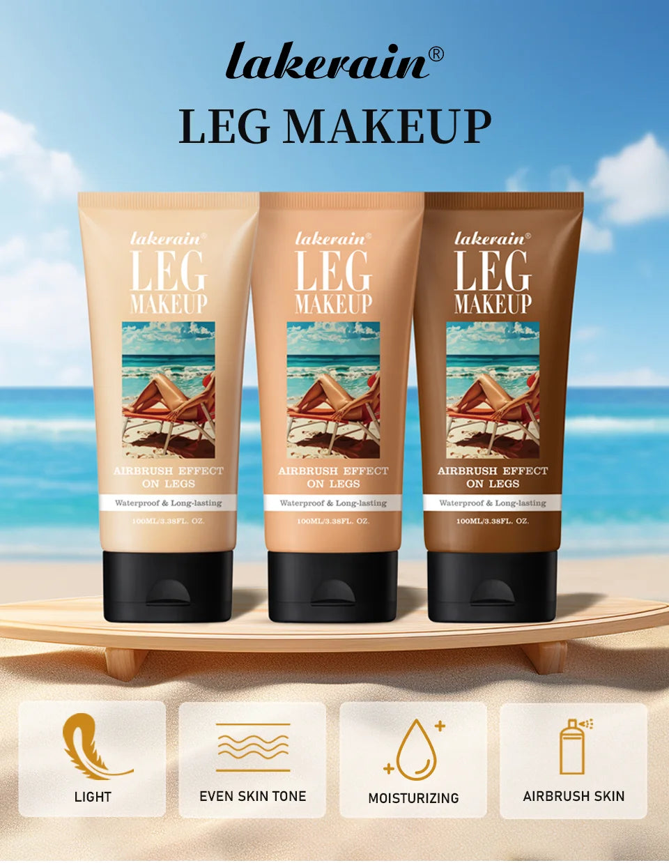 Bronze Leg & Body Makeup Foundation With Powder Puff 100ml Waterproof Long Lasting Even Skin Tone Body Tanning Cream 3 Colors