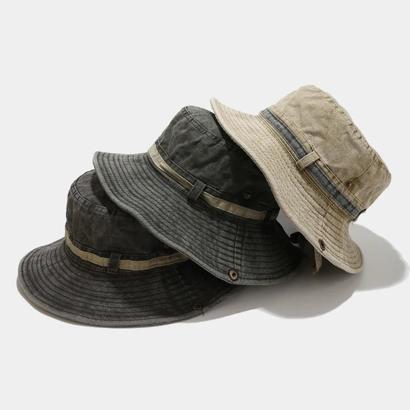 1pc Sun Hat Boonie Hat Washed Bucket Hat Packable Outdoor Fishing Hunting Hat Strap Adjustable Chin Strap for Men and Women