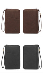 Multi-Functional RFID Blocking Passport Bag Travel Document Holder with Long Zipper Ticket Storage Wallet for Multiple Passports