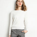 Women Slim O-Neck Pullover Cashmere Wool Blending Sweater Autumn And Winter Long-Sleeved Knit Bottoming Shirt Large Size 2024