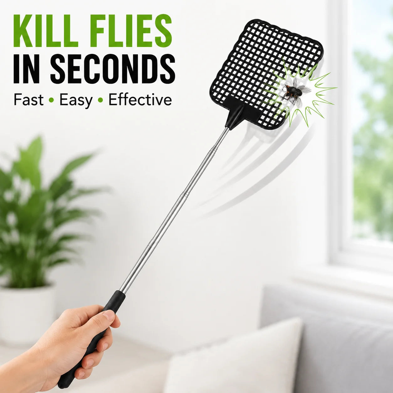 Expandable Fly Swatter Mosquito Killer Stainless Steel Swatting Device Household Indoor Outdoor Pest Control Tool Secondary image