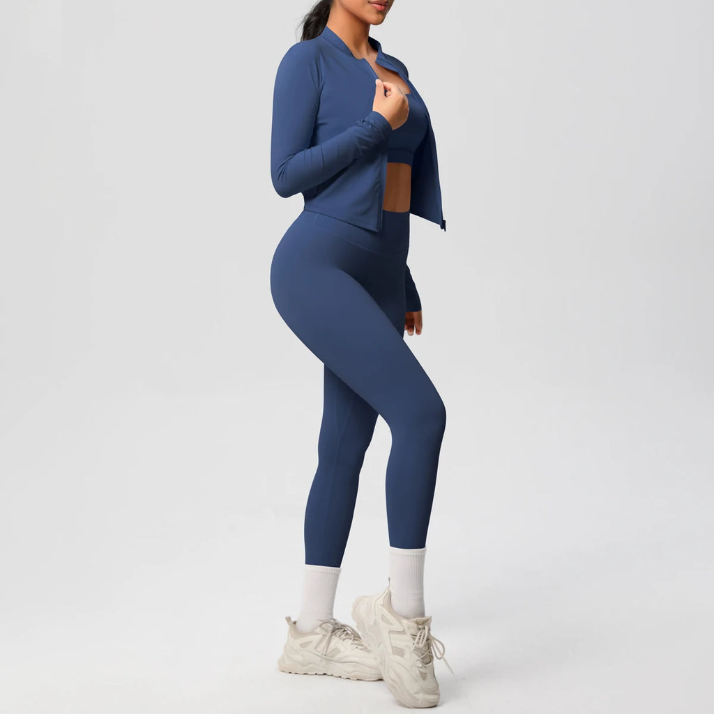 3pcs Sportswear Yoga Set Gym Sports Bra Zipper Jacket Leggings Clothes Sportswear Yoga Suits For Women Fitness Set Tracksuit