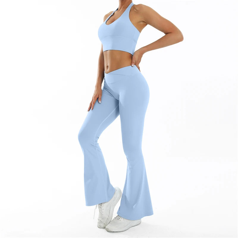 Scrunch Sports Suit Women's Yoga Set Gym Wear Sexy Sports Bras and Flared Leggings Sets Fitness Outfits Female Workout Clothes Secondary image