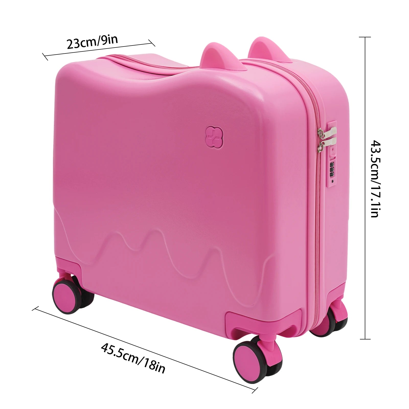 18 Inch Ride-On Suitcase, Cute Luggage with Internal Mesh Pocket, Storage Box with Swivel Casters for Short Trips, Pink