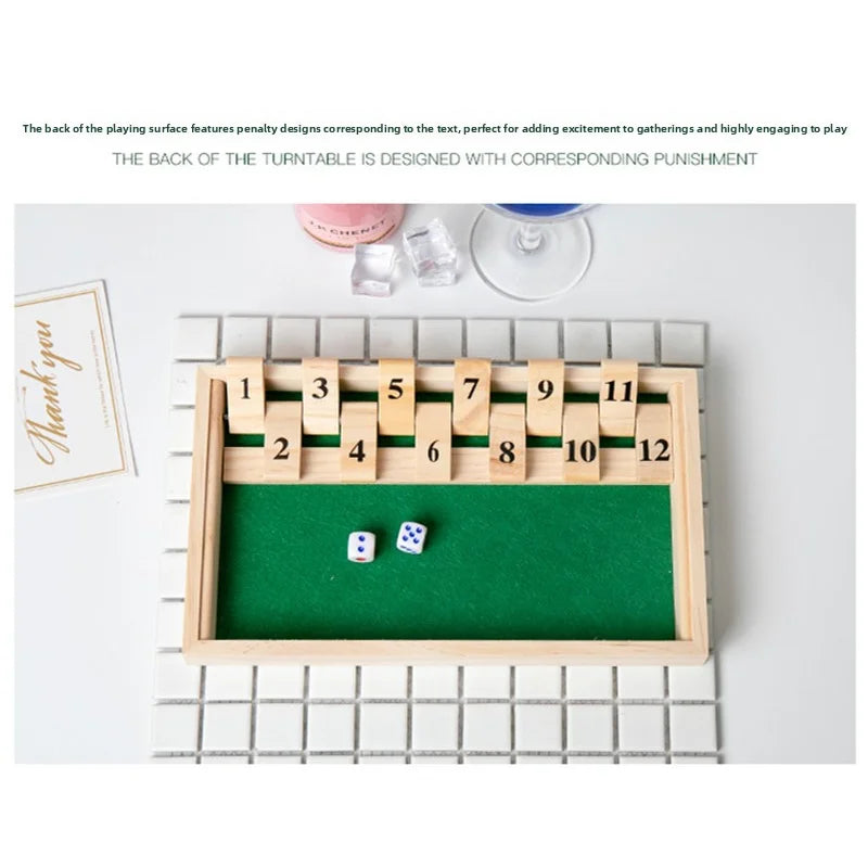 Wooden Shut Box Dice Board Game Classic Tabletop Version With 12 Numbers Pub Style Traditional Family Party Board Game Indoor