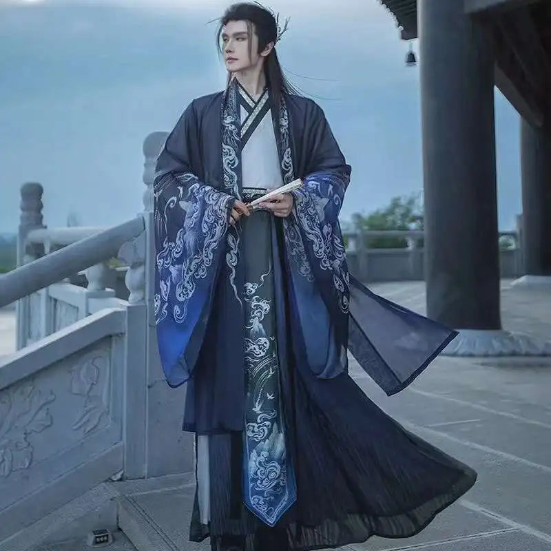 Original Chinese Floral Clouds Hanfu Dress Men Women Traditiional Weijin Period Gradient Costume Niche Fairy Cosplay Clothing Main image