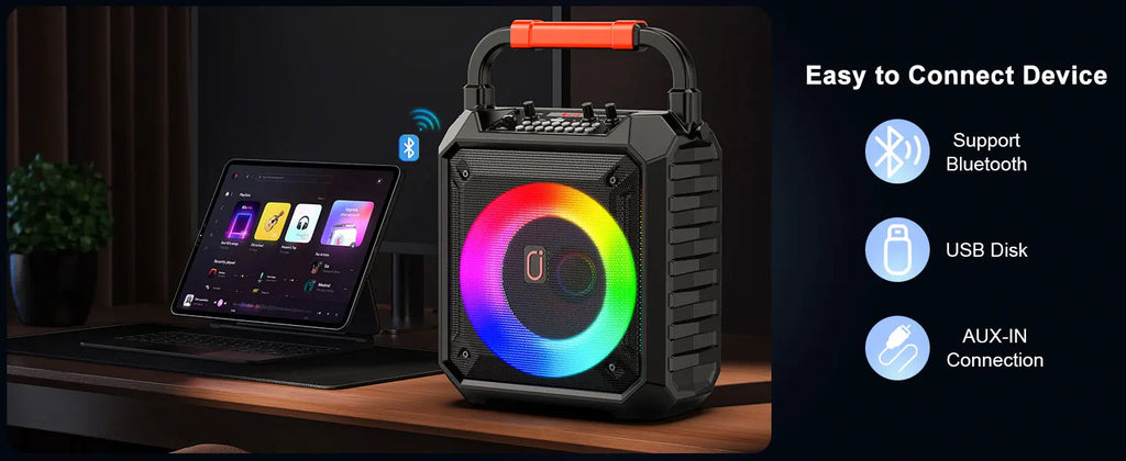 T17-T Karaoke Machine And Bluetooth earphones,Portable Speaker with LED Lights for Kids and Adults,Supports Bluetooth/USB/TF/AUX