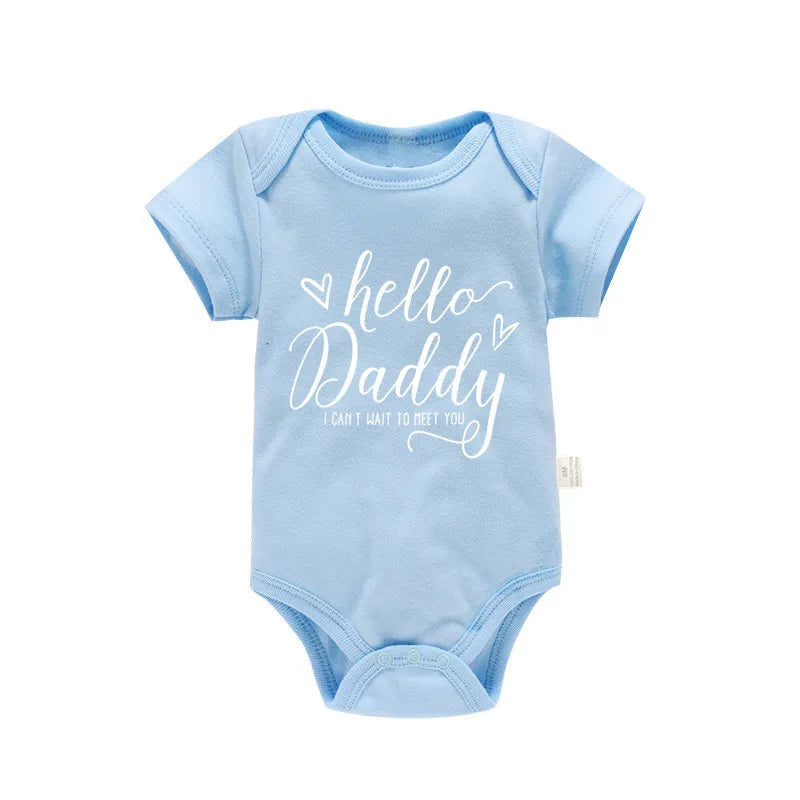 Pregnancy Reveals Hello Daddy I Can't Wait to Meet You Newborn Baby Girl Short Sleeves Jumpsuit Soft Cotton Bodysuit Romper