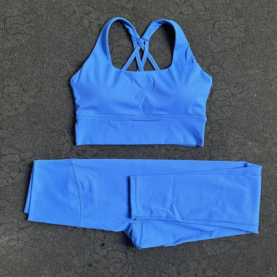 Solid Color Gym Yoga legging Set Soft Tight Women High Strength Fitness Bra With Sports Pant sportswear Proof of Squatting Proof Secondary image