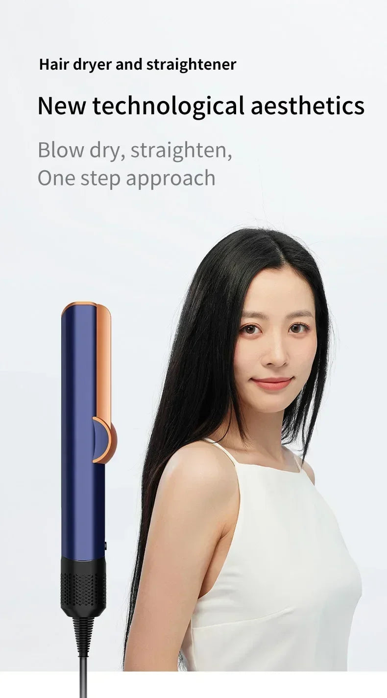 Professional 2 In 1 Hot Air Flat Iron Hair Straightener Dryer With Negative Ions Smooth Frizz-Free Hair Styling Tool