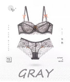 MOYISU Summer Lingerie Set Sheer French Lace Minimiser Bra Briefs Ultra Thin Sexy Women's Underwear Big Bust Sexy Tushy & Panty