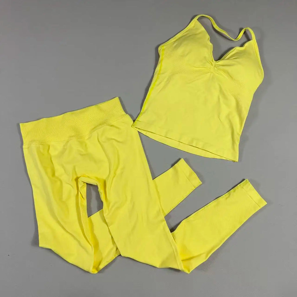 UETEEY Seamless Gym Set Women Tank Tops High Waist Scrunch Yoga Leggings Fitness Clothes Workout Sets Gym Suit Activewear