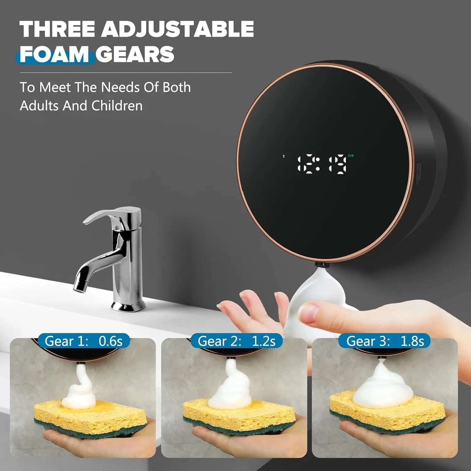 Automatic Foaming Soap Dispenser - Touchless Wall Mount, LED Temp Display, USB Rechargeable for Bathroom, Kitchen&Commercial Use