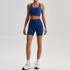 Buttery Soft Nylon Yoga Set Crisscross Back Sports Bra High Waist Biker Shorts 2 Piece Gym Set Workout Outfit Women Activewear