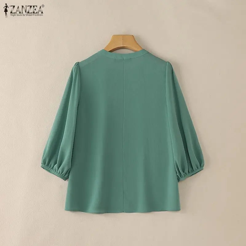 Summer Solid Color Blouse 2026 ZANZEA Women Tops Trend Casual O Neck Short Sleeve Blusas Female Elegant OL Work Shirt Mujer