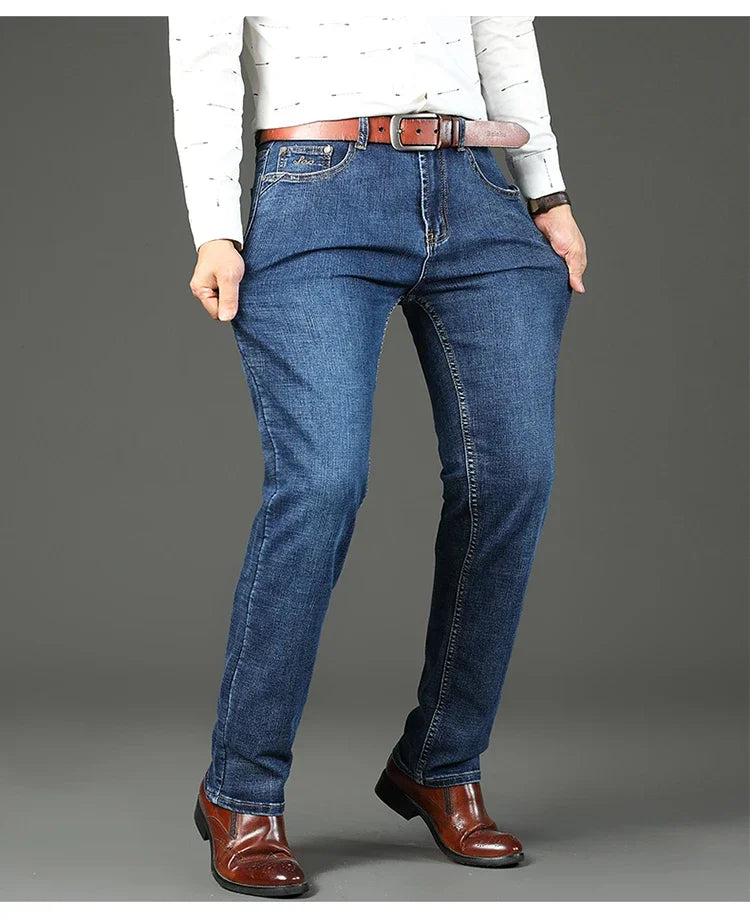 WTHINLEE Business Men's Jeans Casual Straight Stretch Fashion Classic Blue Work Denim Trousers Male Brand Clothing Size 28-40