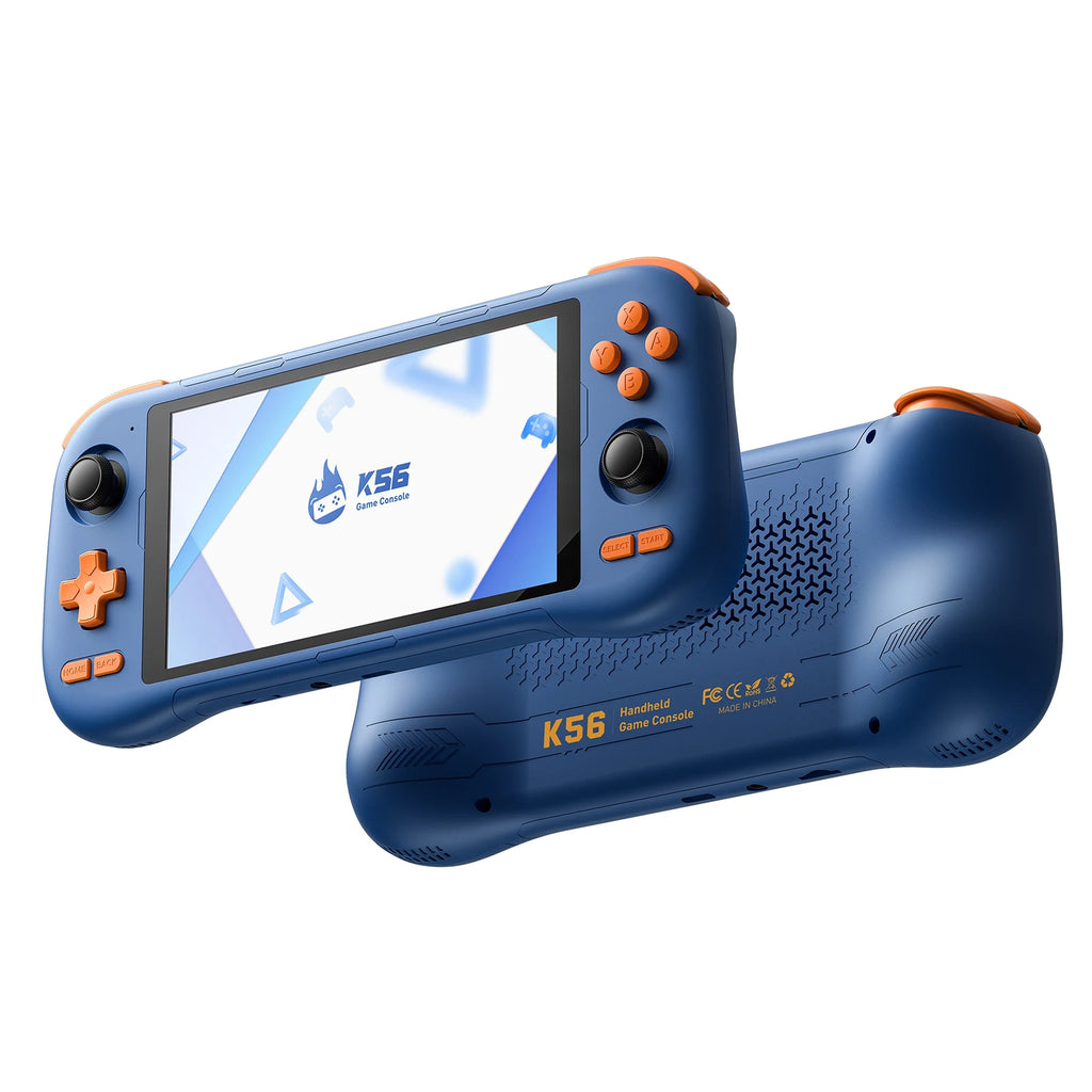 K56 Android 14 portable gaming console with 5.5-inch touchscreen and over 50 retro video game emulators for DC/MAME/SS