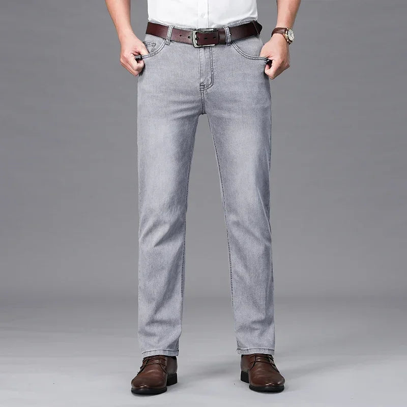 Man Pants Office Business Jeans Men Classic Blue Black Cotton Stretch Straight Denim Pants Male Brand Trousers