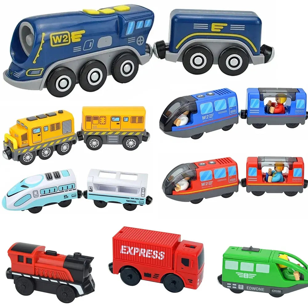 Wooden Locomotive Magnetic Electric Car Train Toys Fit Biro Wooden Diecast Slot Train Track Railway Educational Toys For Kids Main image