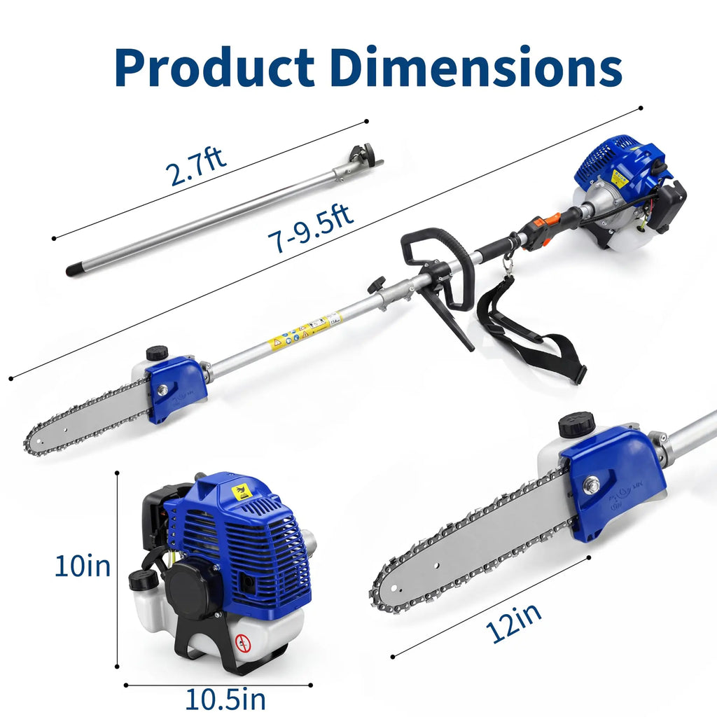 43CC 52CC Petrol Pole Saw 30cm Cutting Bar Long Reach Chainsaw Extendable 2.9m Tree Pruner Garden Power Tool With Shoulder Strap