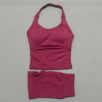 2pcs Sports Set Women Backless Tank Tops High Waist Scrunch Seamless Shorts Fitness Clothes Activewear Workout Sets Gym Suit