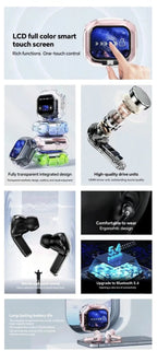 Translation Headphones with Touch Screen Wireless Bluetooth 5.4 Smart  Earphone HiFi Audio High Quality Transparent Case Headset