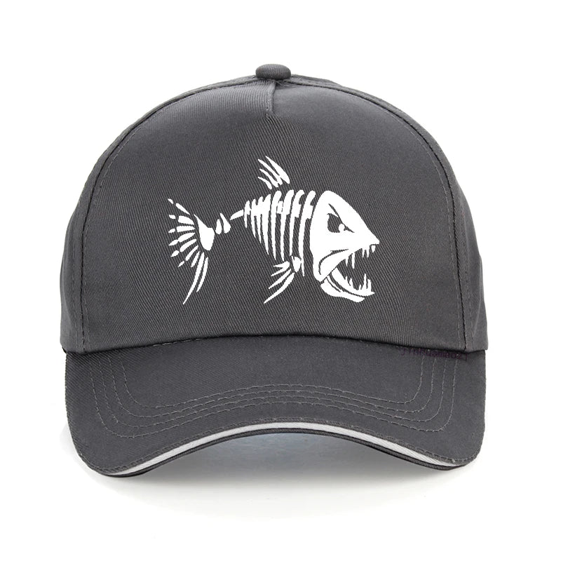 Men Outdoor Fishing Cap Fishing Hat Baseball Golf Hunting Cap with Cartoon Fish Bones snapback hat