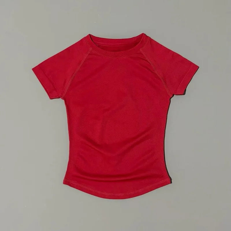 Sport Short Sleeve Top Women Running Sports T Shirt Summer Short Sleeve Round Neck Breathable Gym Vest Yoga Fitness Top