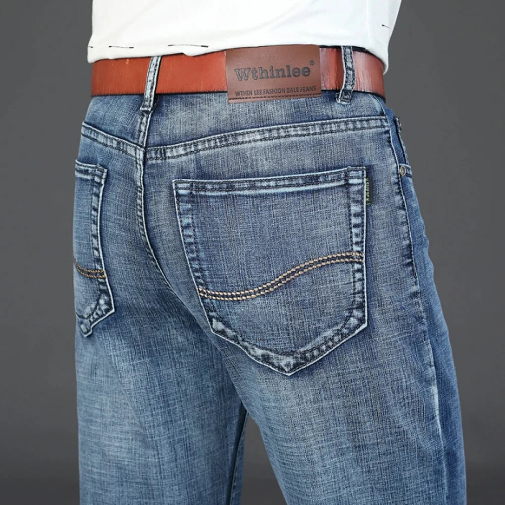 Wthinlee Business Men Jeans Casual Straight Stretch Fashion Classic Blue Black Work Denim Trousers Spring Summer Brand Clothing