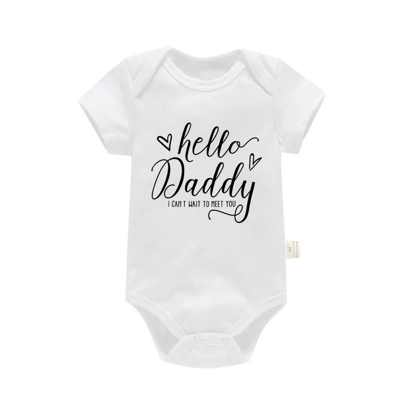 Pregnancy Reveals Hello Daddy I Can't Wait to Meet You Newborn Baby Girl Short Sleeves Jumpsuit Soft Cotton Bodysuit Romper