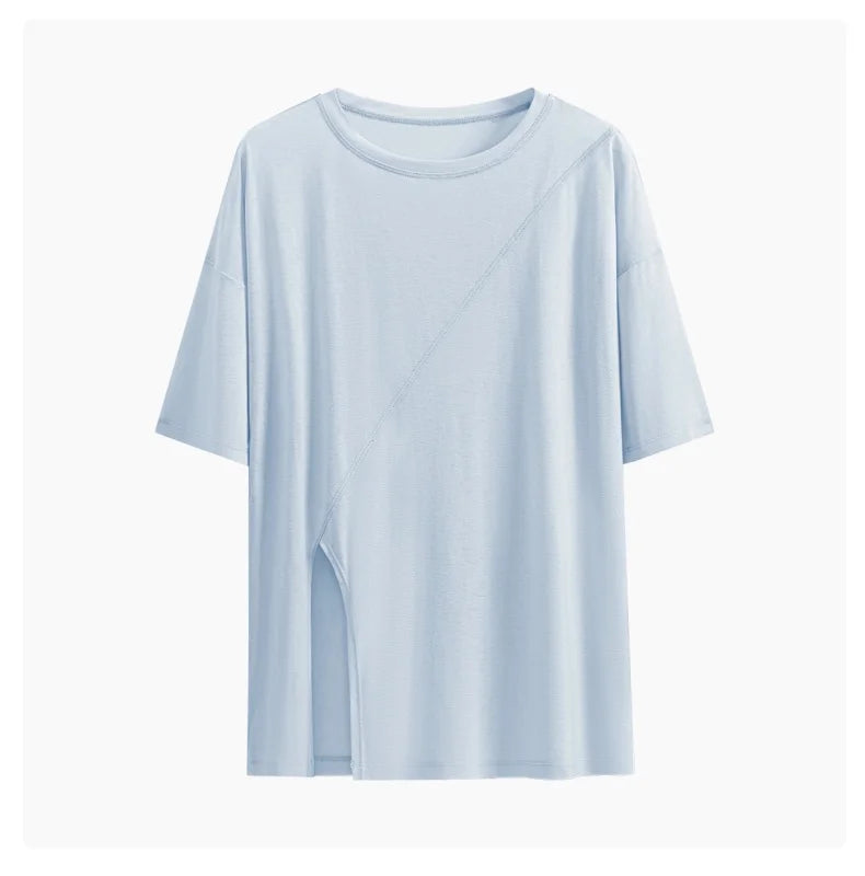DRUR Women Thin Summer Yoga Shirts Loose Fit Breathable Workout Tops with Side Slits Lightweight Running Sport Tee Athletic Wear