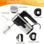 800W Electric Food Mixer Double Sticks Egg Beater Knead Dough 5 Speeds Kitchen Blender Cream Jam Pudding Milkshake Hand Mixer