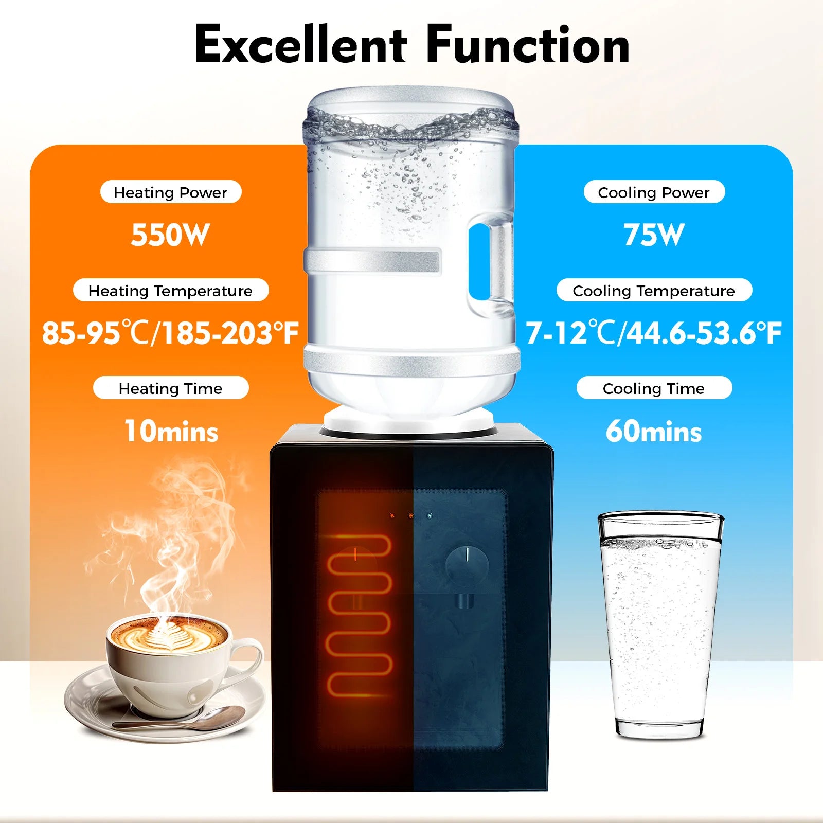 550W Desktop Water Dispenser Stainless Steel Liner PP Material 270x235x370mm 3kg Fast Heating & Cooling Dual-Use Water Dispenser Secondary image