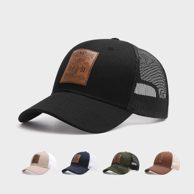 Four Seasons Mesh Baseball Caps Unisex Deer Icon Trucker Cap for Women Men Outdoor Portable Hunting Hiking Fishing Sunscreen Hat Main image