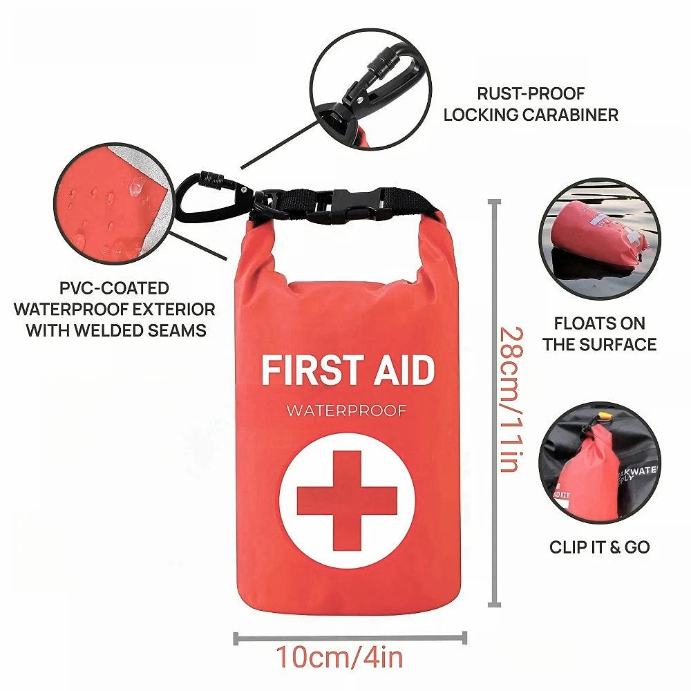 2L Portable Waterproof First Aid Bag Outdoor Emergency Kit Survival Home Car Travel Fishing Hiking Red Shoulder Straps Medical
