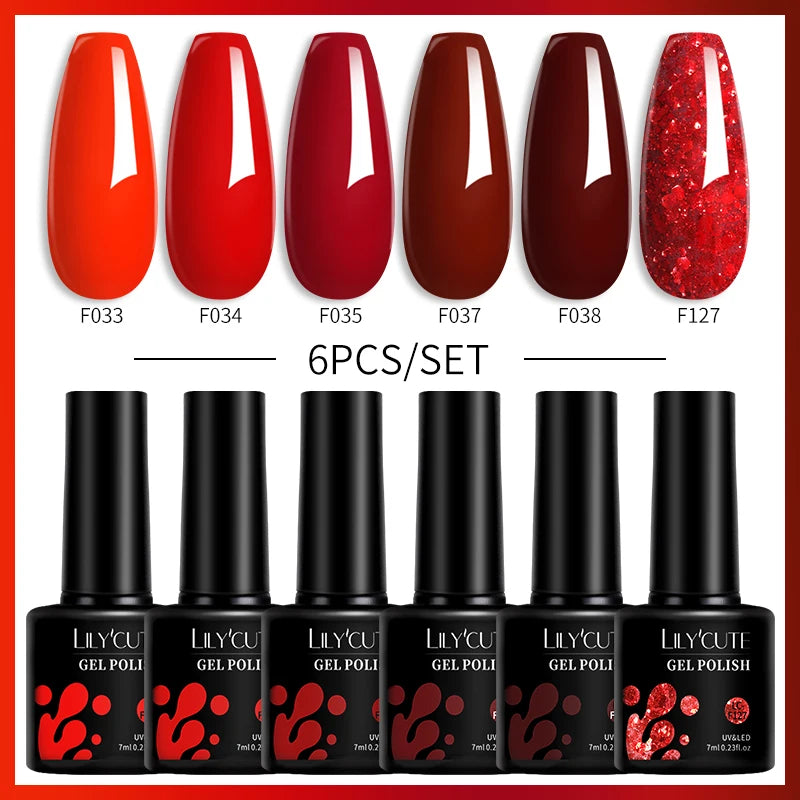 LILYCUTE 6PCS Gel Nail Polish Set Summer Neon Nail Gel Kits For DIY Nail Vernis Semi Permanent UV Lamp Gellak Nail Varnish Set