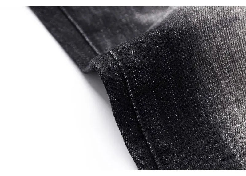 Street Fashion Men's Tight Black Grey Jeans Retro Elastic Slimming Split Style Jeans Men's Retro Designer Brand Jeans Hombre