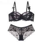 MOYISU Summer Lingerie Set Sheer French Lace Minimiser Bra Briefs Ultra Thin Sexy Women's Underwear Big Bust Sexy Tushy & Panty