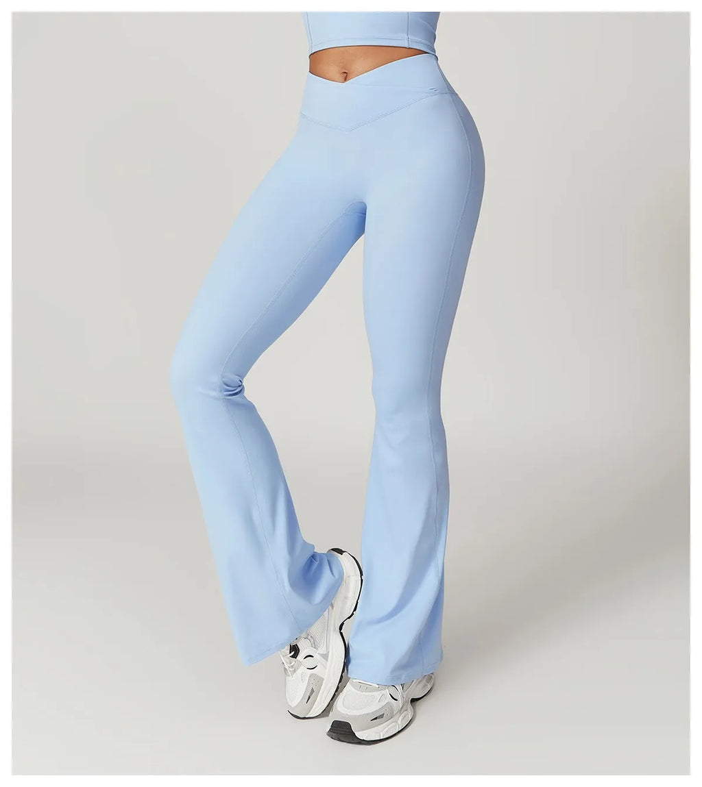 Crossover Flare Yoga Leggings for Women High Waist V Cross Bell Bottoms Tummy Control Yoga Pants Wide leg Fitness Leggings