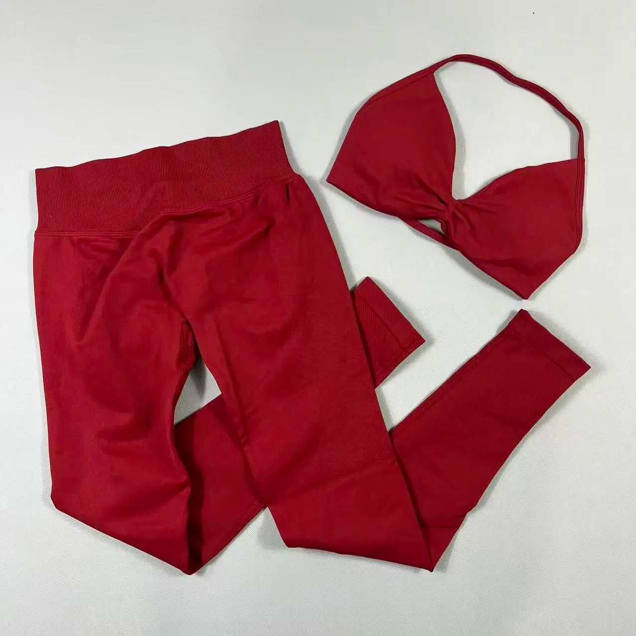 UETEEY Set For Woman Strappy Yoga Bra Sports Top Workout Leggings Set Seamless Gym Set Fitness Clothes Outfit Activewear