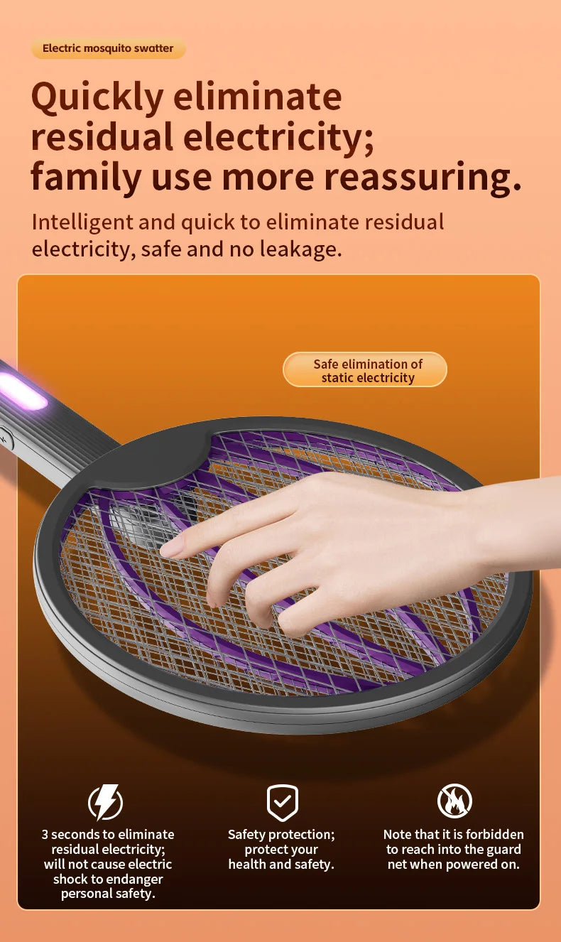 Foldable Electric Mosquito Swatter 3-in-1 Electric Mosquito Killer Anti-mosquito Lamp Rechargeable Wall-Mounted Mosquito Swatter