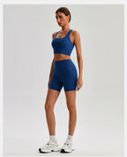 Buttery Soft Nylon Yoga Set Crisscross Back Sports Bra High Waist Biker Shorts 2 Piece Gym Set Workout Outfit Women Activewear