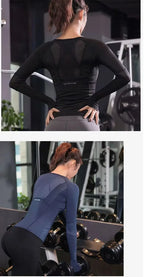 Quick Drying Fitness Top Women Sportwear Running Exercise Long Sleeved T-shirt Finger Sleeve Training Top