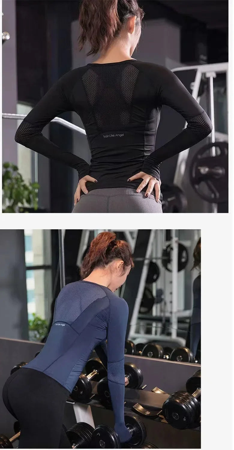 Quick Drying Fitness Top Women Sportwear Running Exercise Long Sleeved T-shirt Finger Sleeve Training Top