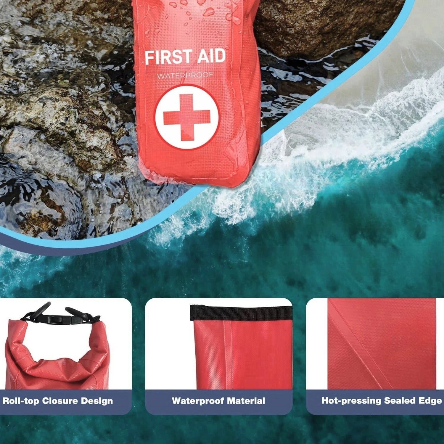 2L Portable Waterproof First Aid Bag Outdoor Emergency Kit Survival Home Car Travel Fishing Hiking Red Shoulder Straps Medical Secondary image