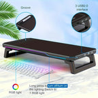 RGB Light Effect Rechargeable Desktop Monitor Height Stand 3 USB 2.0 Port Universal Laptop Storage Rack With Wireless Charging
